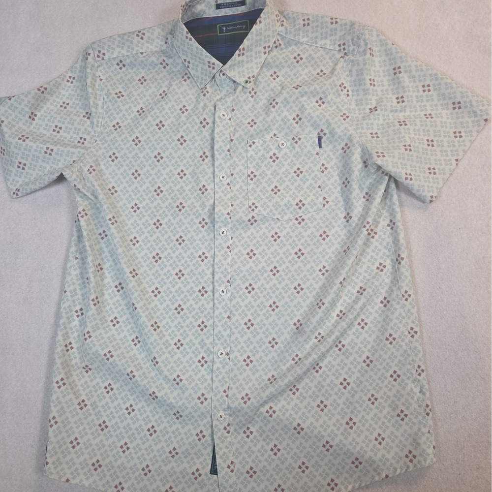 William Murray Button Down Shirt Men's Large Short Sleeve Golf Geometric Stretch